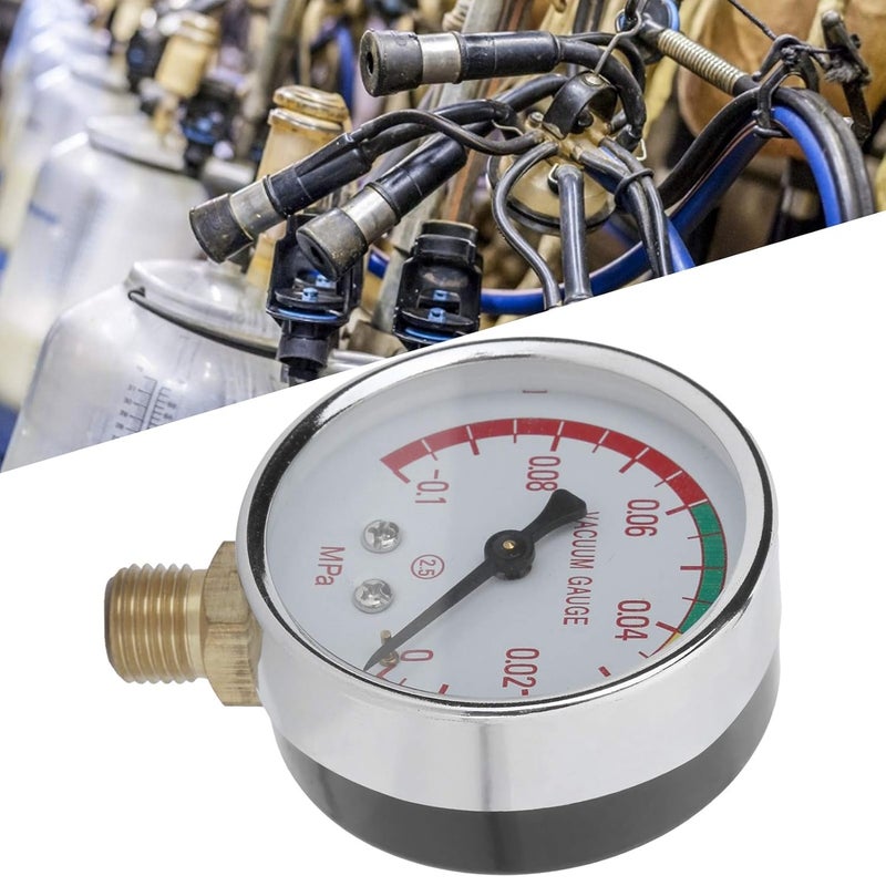 plplaaoo Vacuum Gauge for Milking Machine – Vacuum Regulator & Gauge Tee Adapter with G1/4 Male Thread, -0.1-0MPa Stainless Steel Pressure Gauge for Cow Goat Milker - Image 3